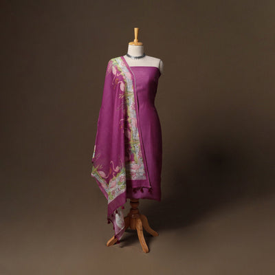 Handloom chanderi silk mukaish work 3pc unstitched dress