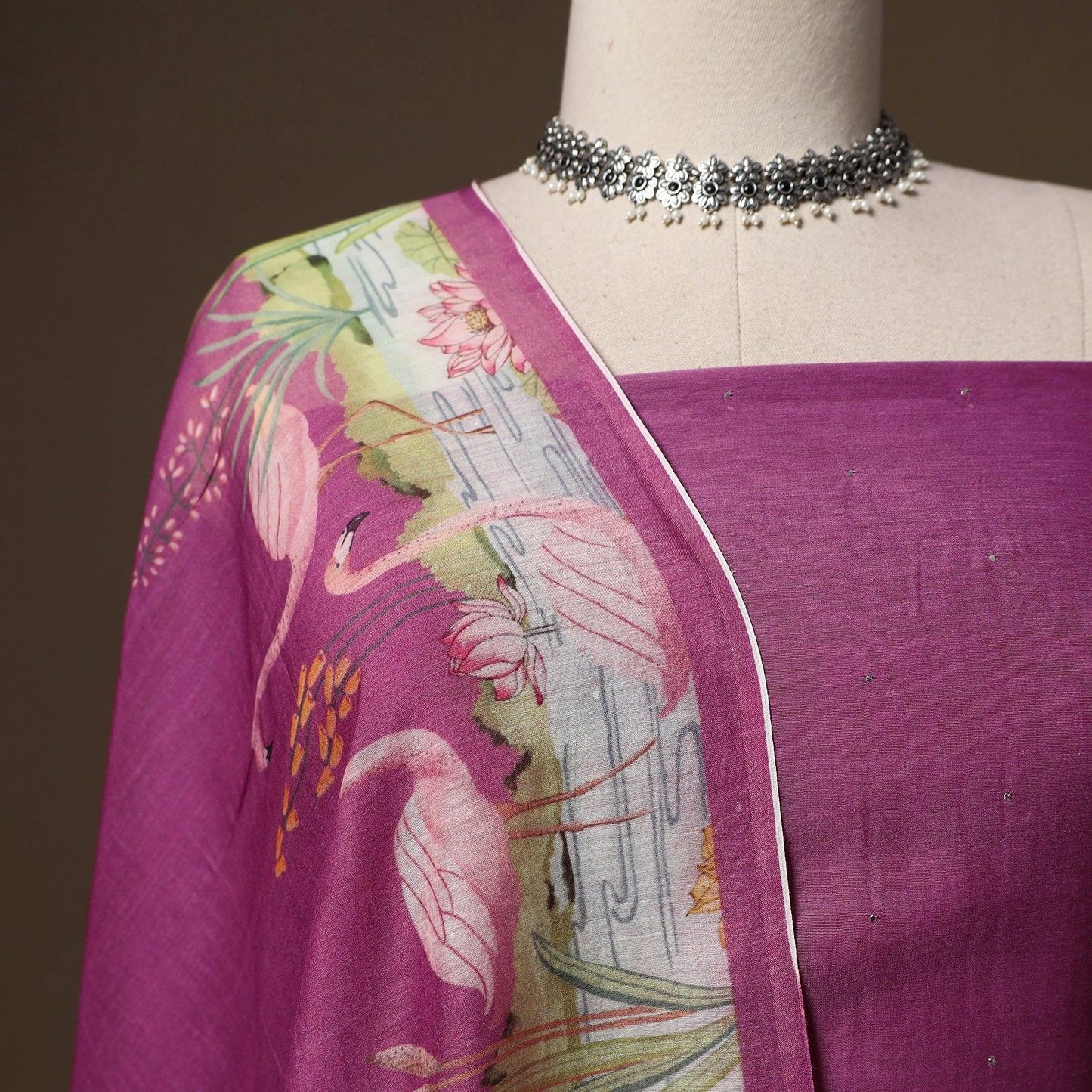 Handloom chanderi silk mukaish work 3pc unstitched dress
