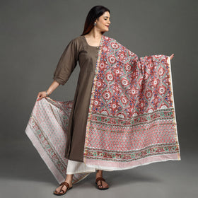 Buy Handloom Chanderi Silk Sanganeri Print Dupatta