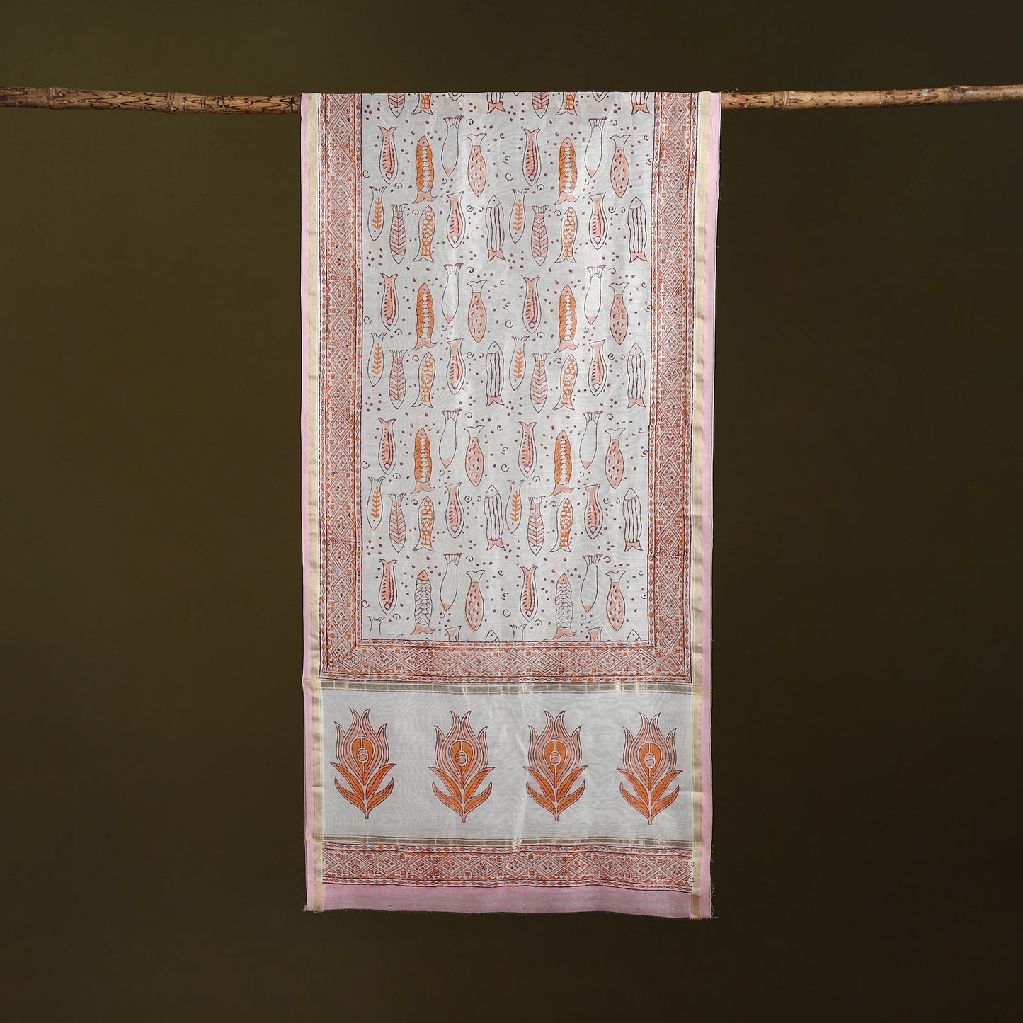 Handloom chanderi silk sanganeri stole 11 - handcrafted