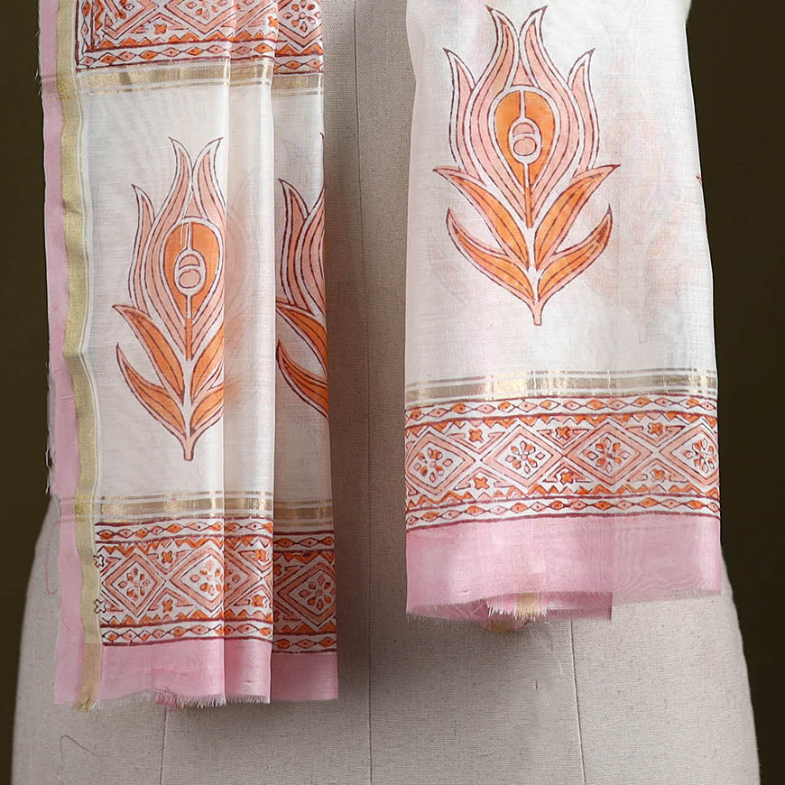 Handloom chanderi silk sanganeri stole 11 - handcrafted