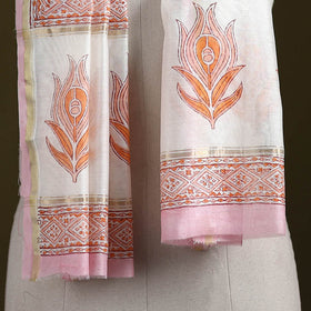 Handloom chanderi silk sanganeri stole 11 - handcrafted
