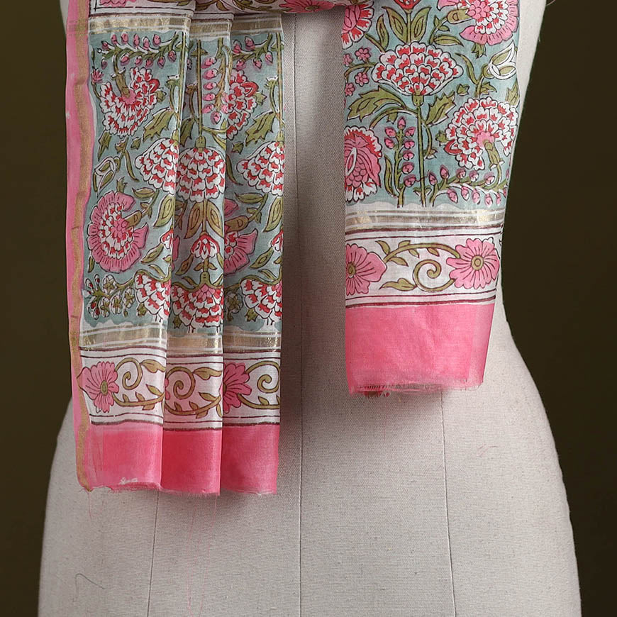 Handloom chanderi silk sanganeri stole 15 - handcrafted