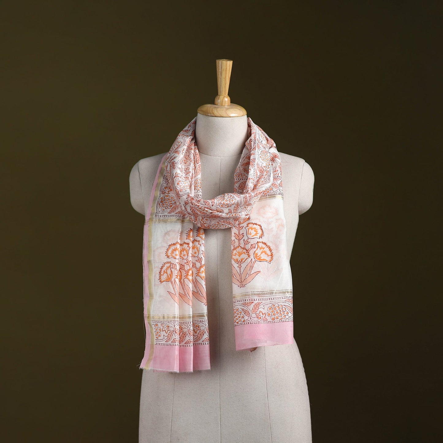 Handloom chanderi silk sanganeri stole 18 - handcrafted