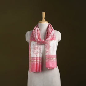 Handloom chanderi silk sanganeri stole 19 - handcrafted