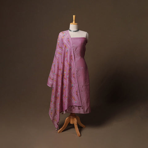 Handloom chanderi silk thread work 3pc unstitched dress