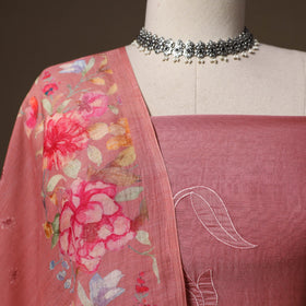 Handloom chanderi silk thread work 3pc unstitched dress