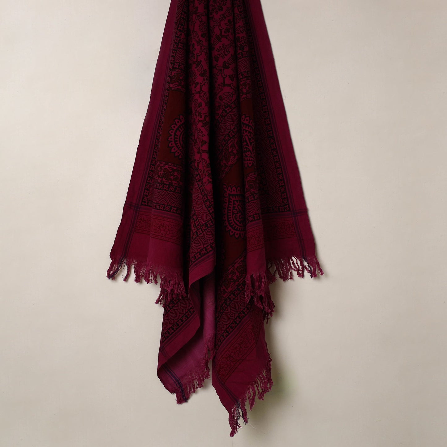 Buy Pink Handloom Cotton Bagh Print Towel