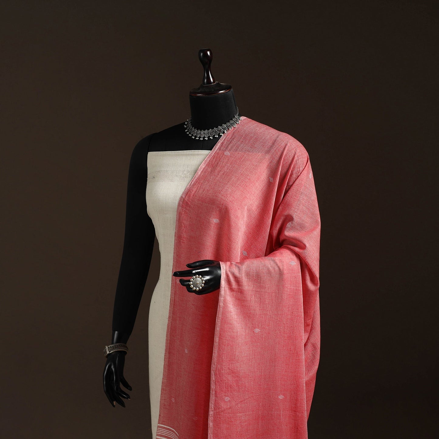 Handloom cotton bengal jamdani dupatta 08 - handcrafted