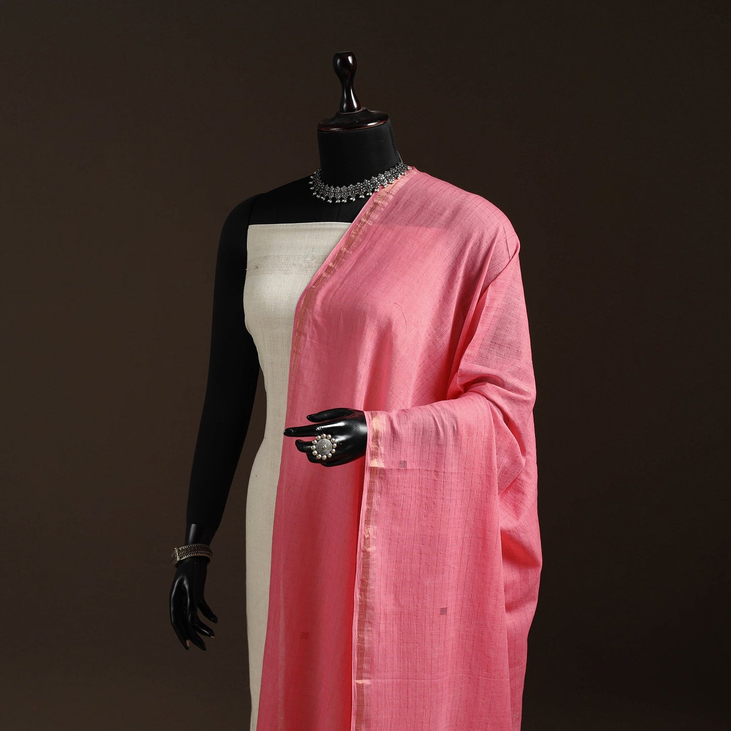 Handloom cotton bengal jamdani dupatta 15 - handcrafted