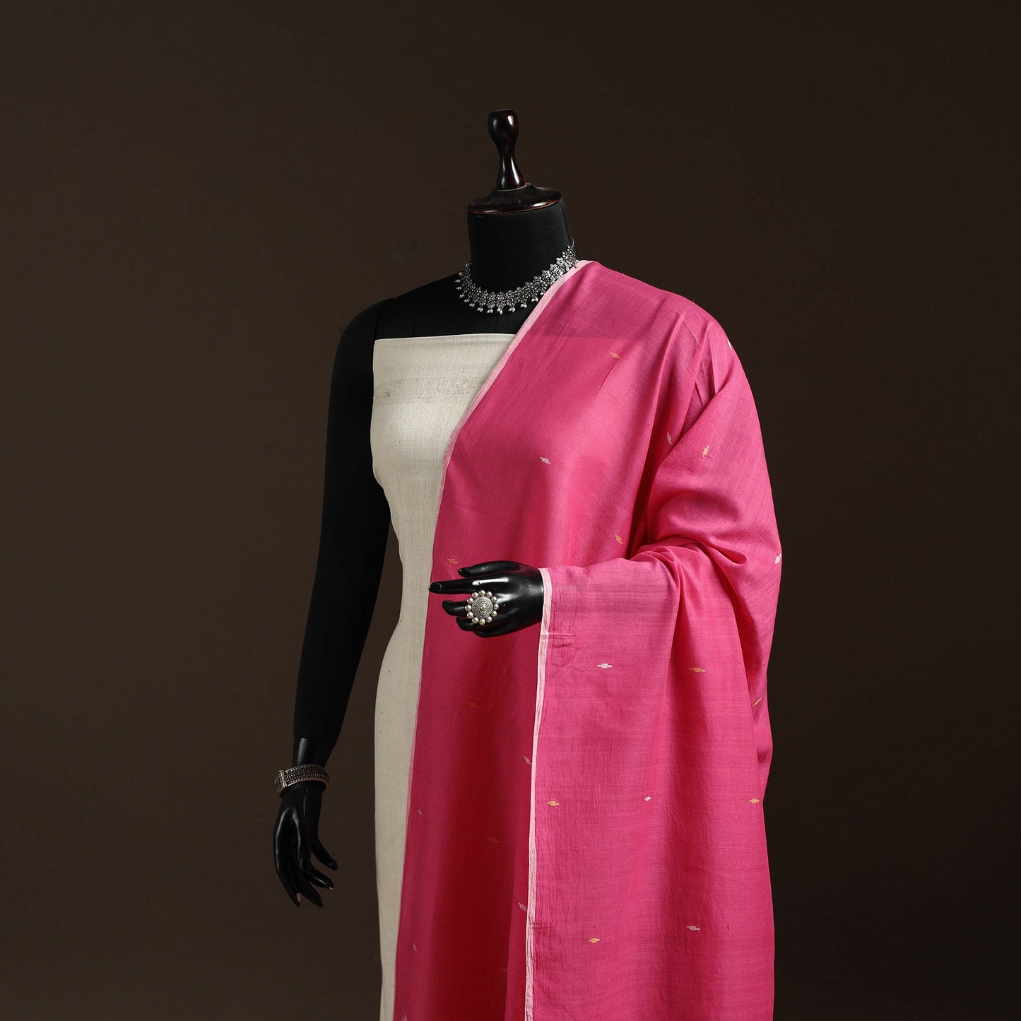 Handloom cotton bengal jamdani dupatta 24 - handcrafted