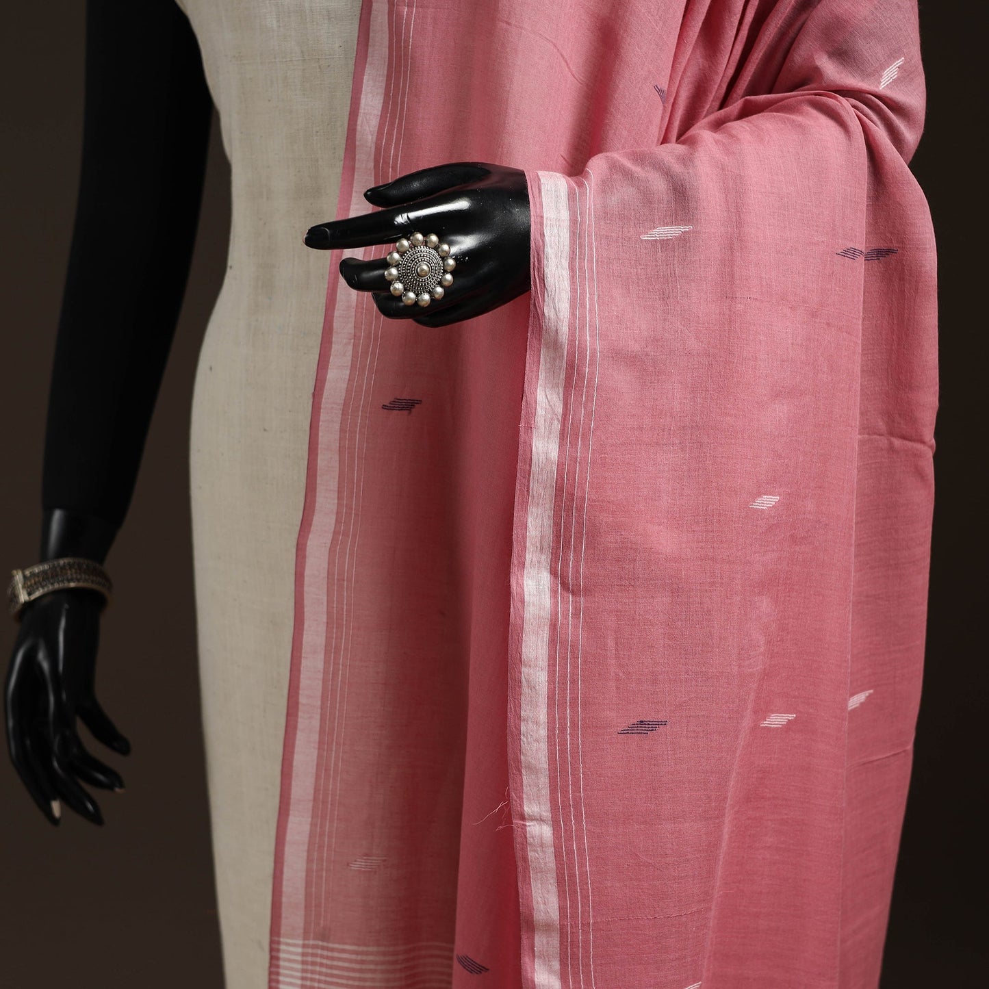 Handloom cotton bengal jamdani dupatta 39 - handcrafted