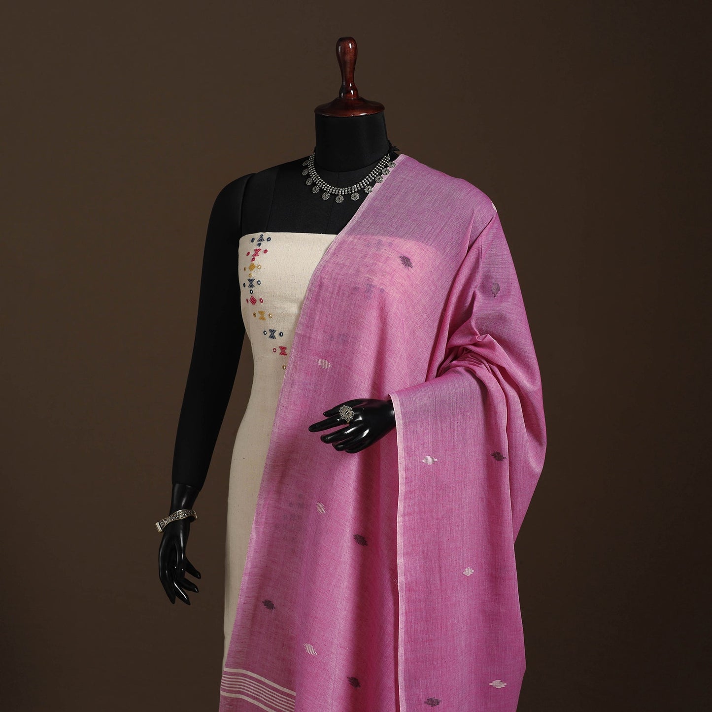 Pink - handloom cotton burdwan jamdani dupatta 07