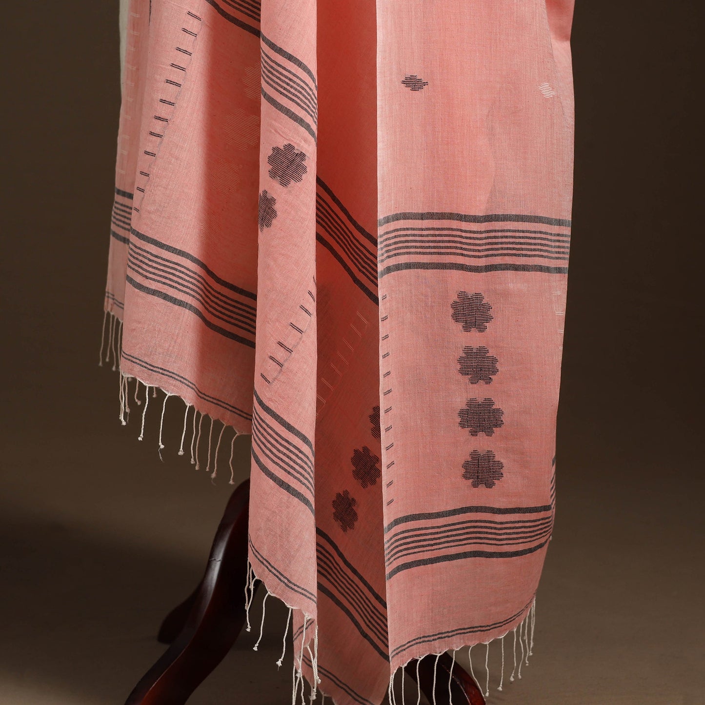 Pink Handloom Cotton Burdwan Jamdani Dupatta