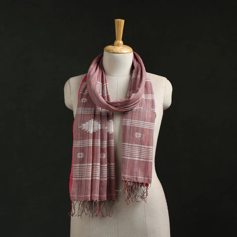 Handloom cotton burdwan jamdani stole with tassels 08