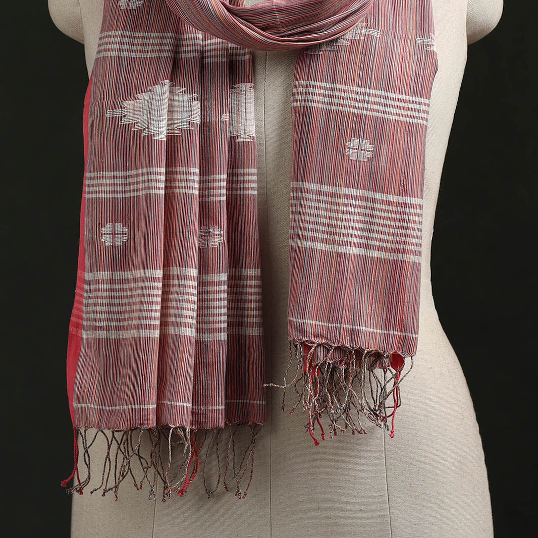 Handloom cotton burdwan jamdani stole with tassels 08