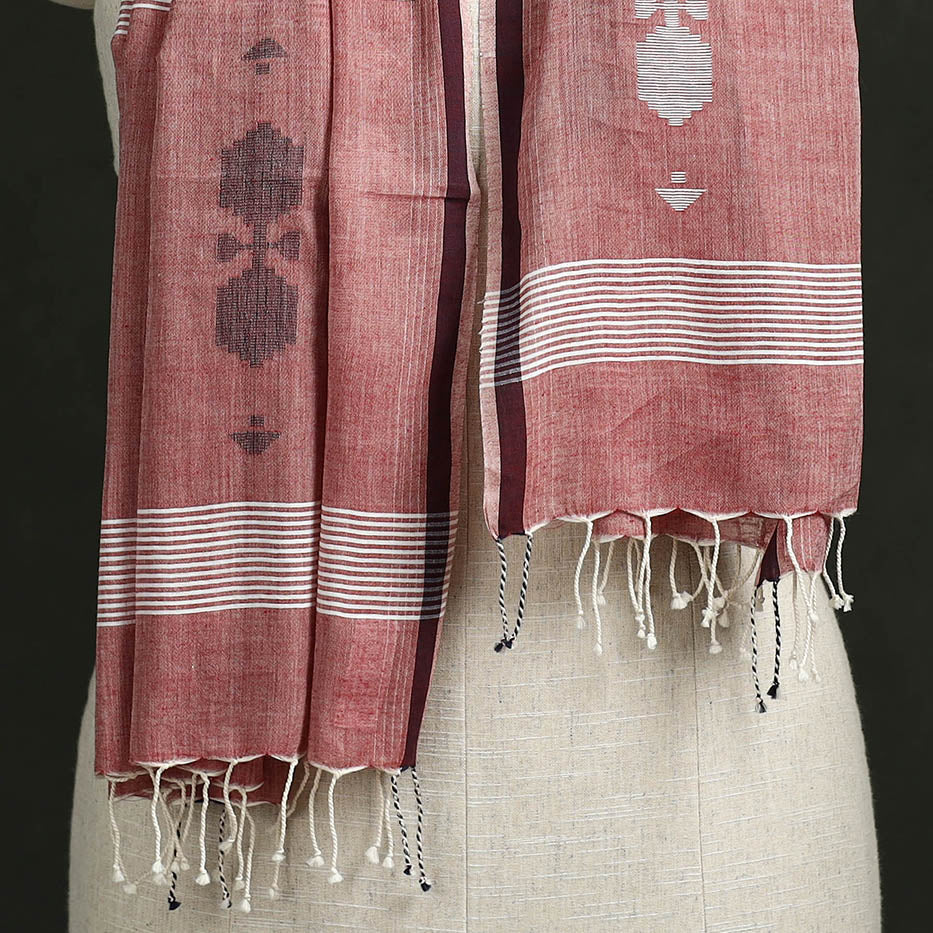 Handloom cotton burdwan jamdani stole with tassels 43