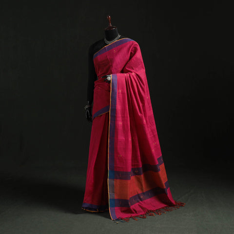 Maroon - handloom cotton buti srikakulam jamdani saree 10
