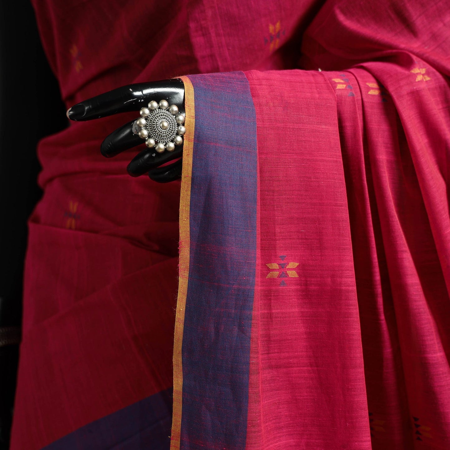 Maroon - handloom cotton buti srikakulam jamdani saree 10