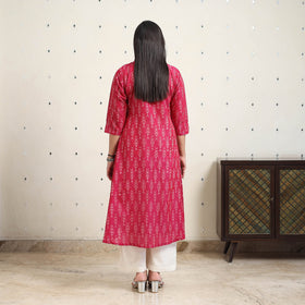 Pink Handloom Cotton A-Line Pochampally Ikat Kurta