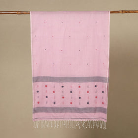 Pink - handloom cotton phulia jamdani stole with tassels 08