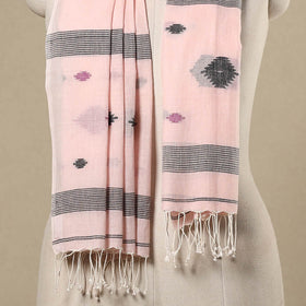Pink - handloom cotton phulia jamdani stole with tassels 11
