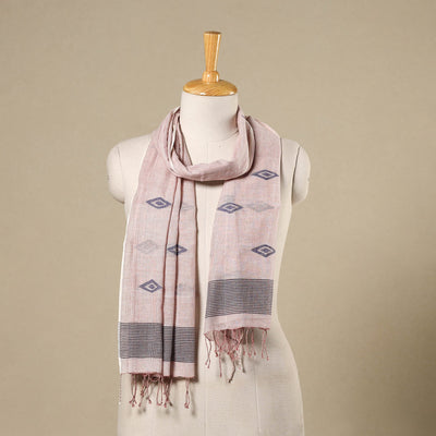 Pink - handloom cotton phulia jamdani stole with tassels 34