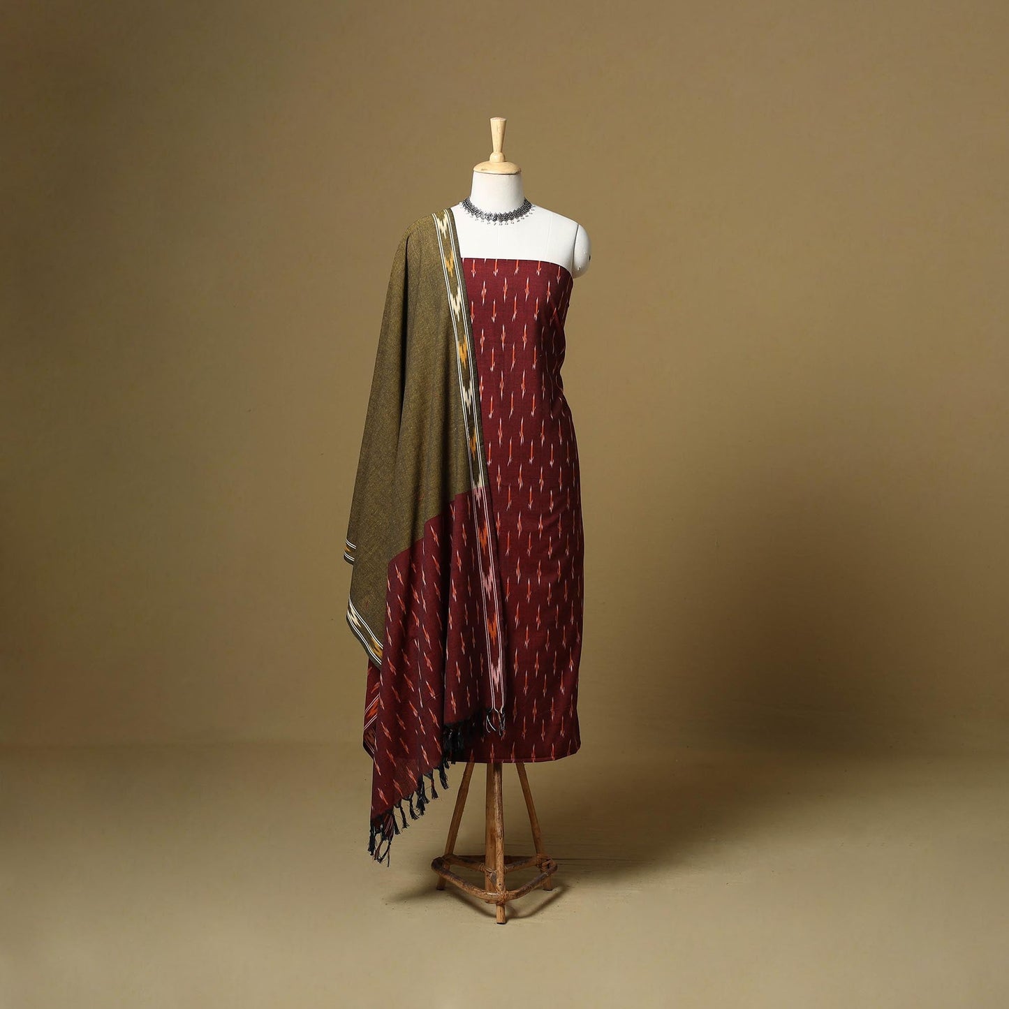 Pink - handloom cotton pochampally ikat 3pc unstitched