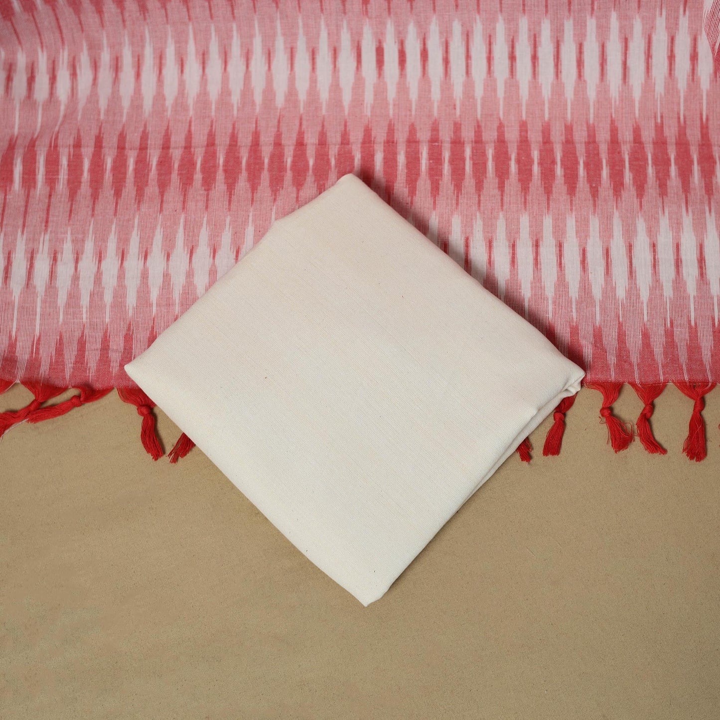 Pink - handloom cotton pochampally ikat 3pc unstitched