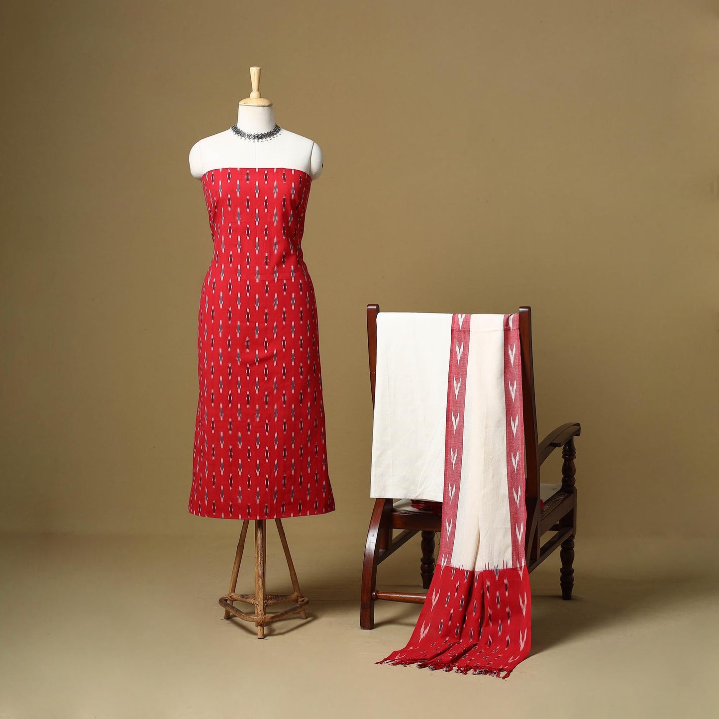 Pink - handloom cotton pochampally ikat 3pc unstitched