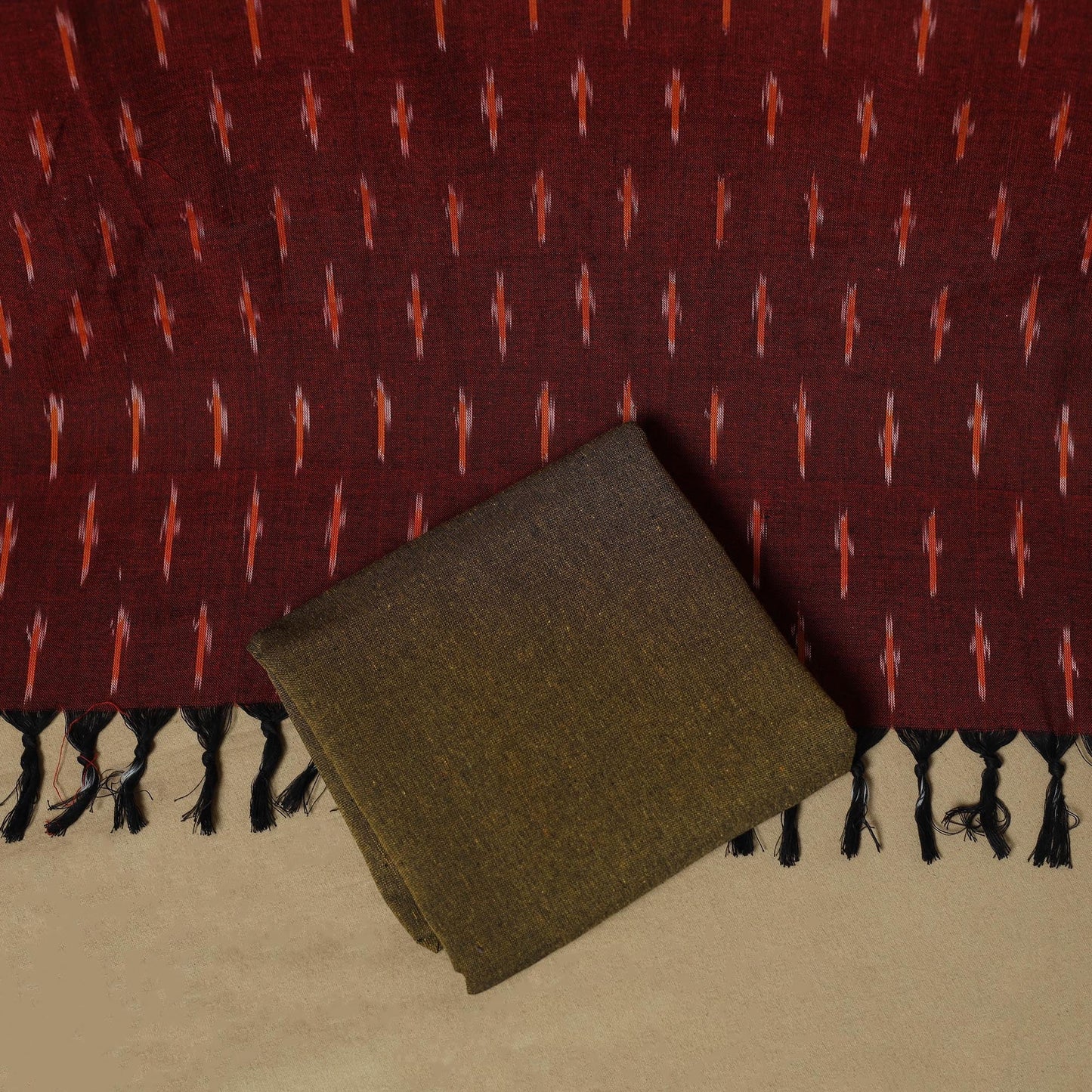 Pink - handloom cotton pochampally ikat 3pc unstitched