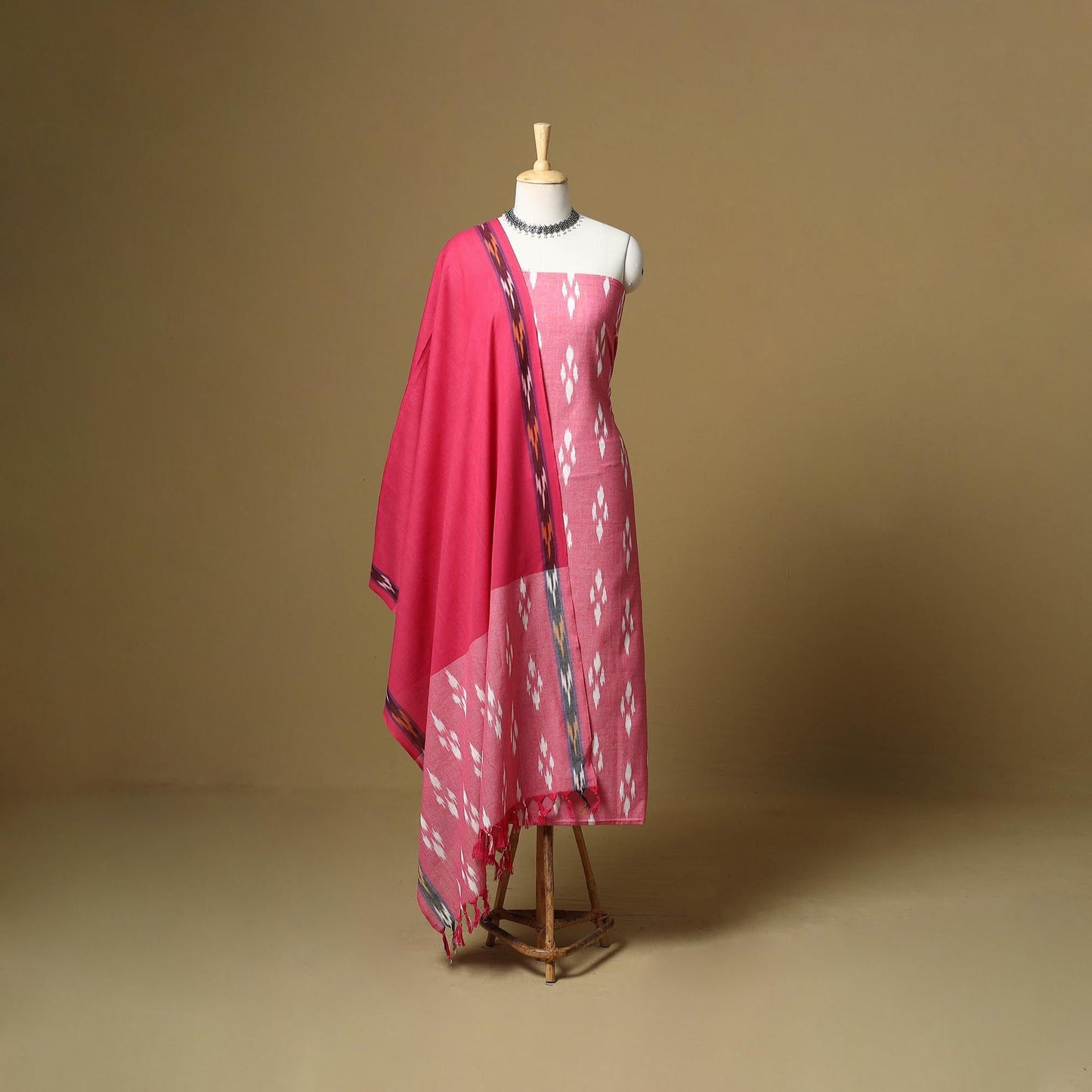 Pink - handloom cotton pochampally ikat 3pc unstitched