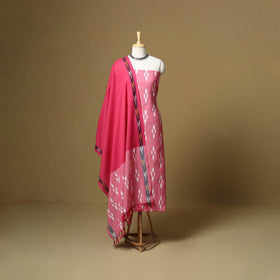 Pink - handloom cotton pochampally ikat 3pc unstitched
