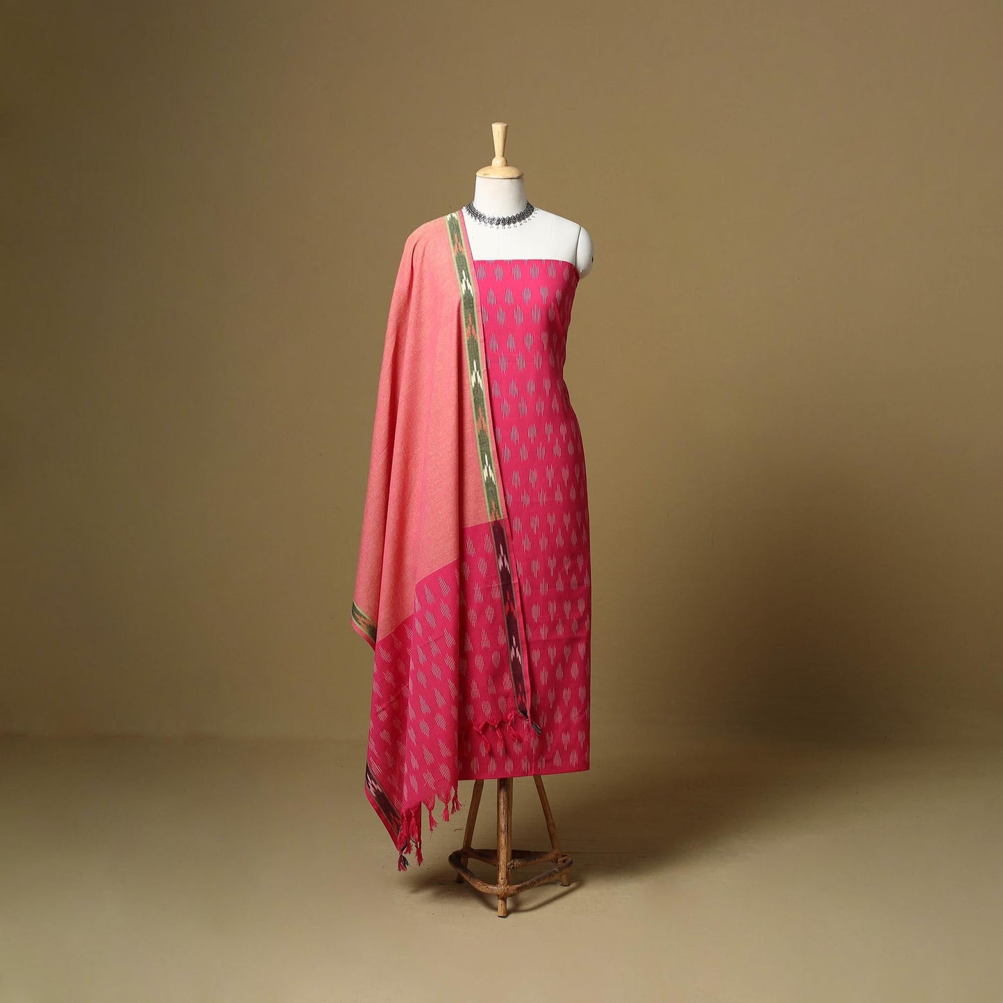 Pink - handloom cotton pochampally ikat 3pc unstitched