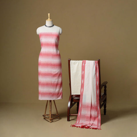 Pink - handloom cotton pochampally ikat 3pc unstitched