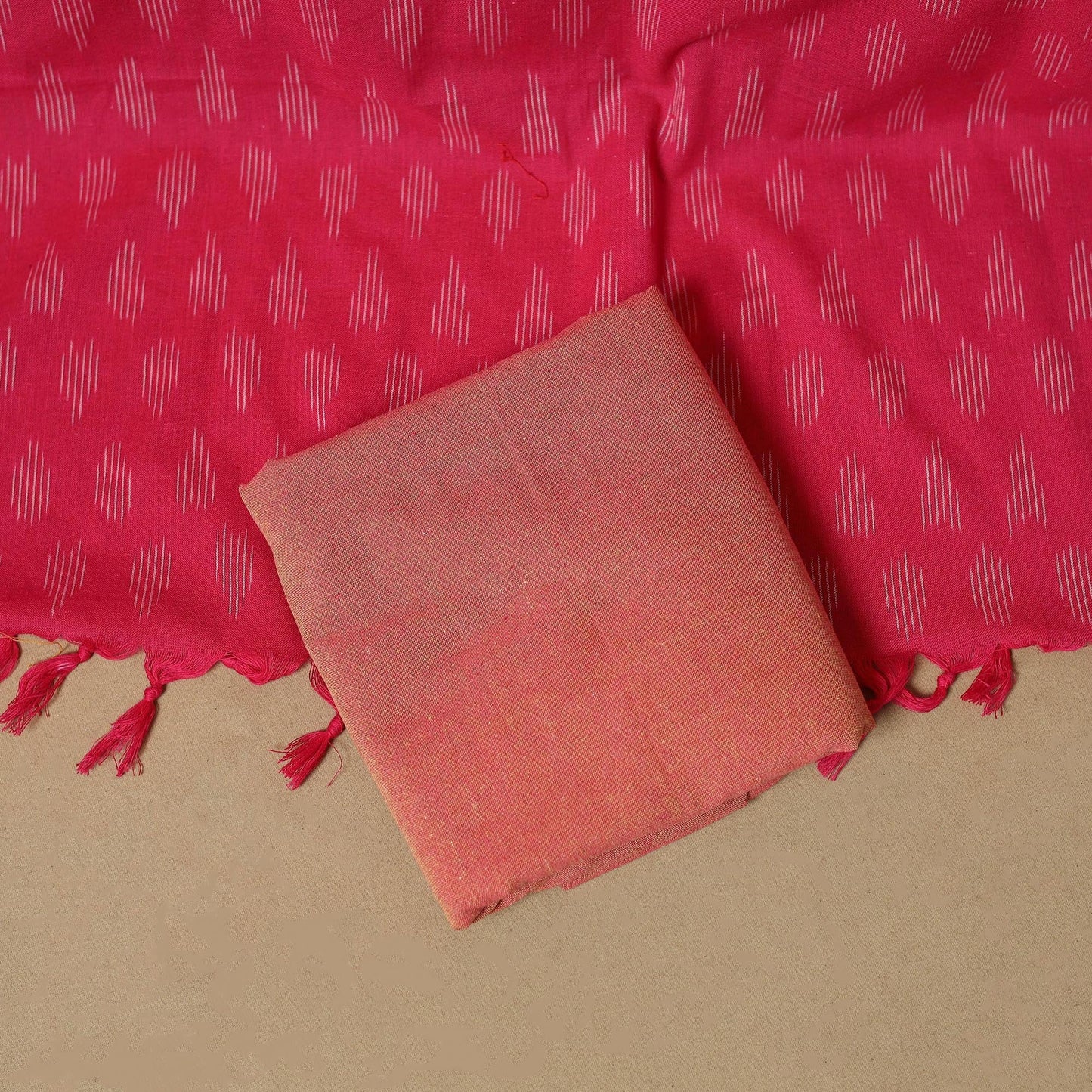 Pink - handloom cotton pochampally ikat 3pc unstitched