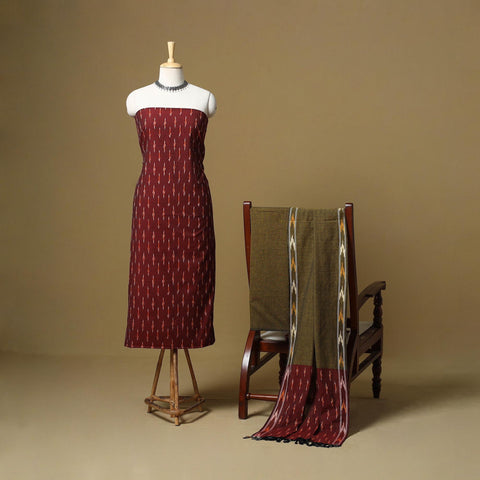 Pink - handloom cotton pochampally ikat 3pc unstitched