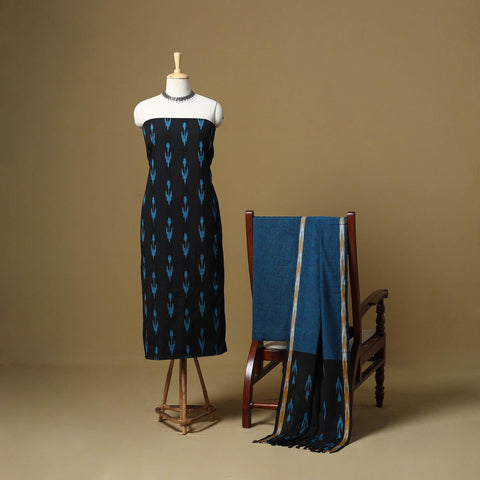 Pink - handloom cotton pochampally ikat 3pc unstitched