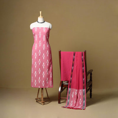 Pink - handloom cotton pochampally ikat 3pc unstitched