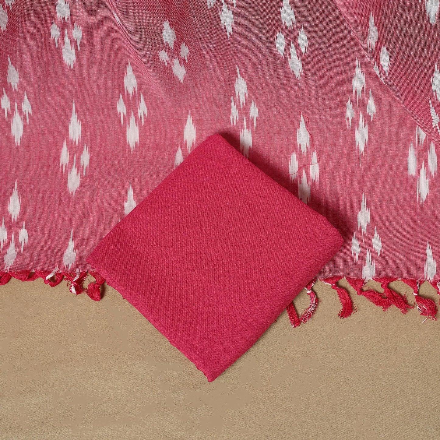 Pink - handloom cotton pochampally ikat 3pc unstitched