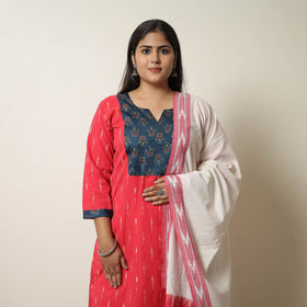 Buy Pink Handloom Cotton Pochampally Ikat Kurta Set Online