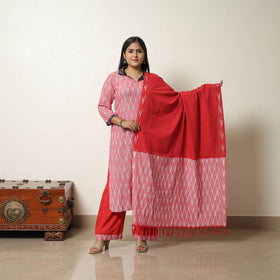  Pink Handloom Cotton Pochampally Ikat Kurta Set 