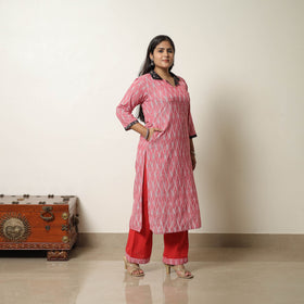  Pink Handloom Cotton Pochampally Ikat Kurta Set 