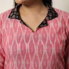  Pink Handloom Cotton Pochampally Ikat Kurta Set 