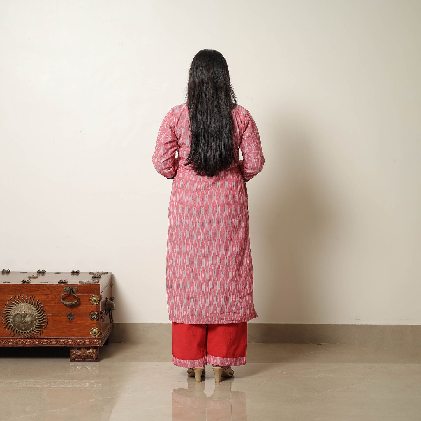  Pink Handloom Cotton Pochampally Ikat Kurta Set 