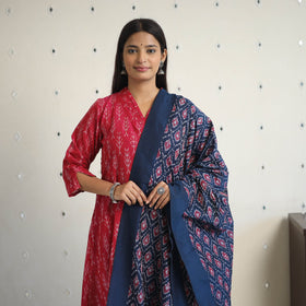 Pink Handloom Cotton Pochampally Ikat Kurta Set (Set of 3)