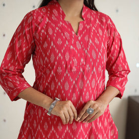 Pink Handloom Cotton Pochampally Ikat Kurta Set (Set of 3)