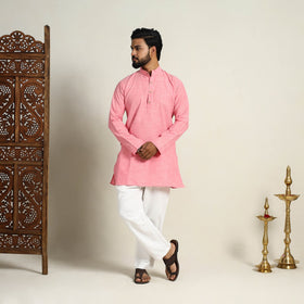 Buy Handloom Cotton Pink Short Men Plain Kurta