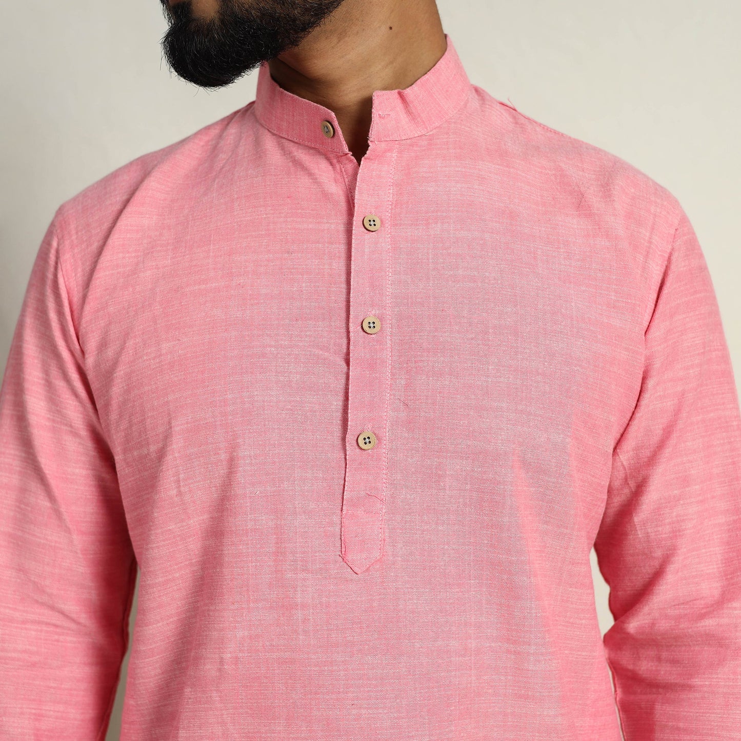 Buy Handloom Cotton Pink Short Men Plain Kurta