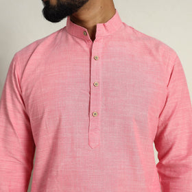 Buy Handloom Cotton Pink Short Men Plain Kurta